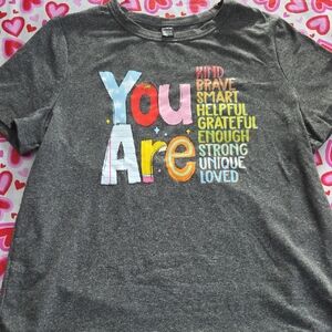 SHEIN Gray Graphic Tee with Colorful Text